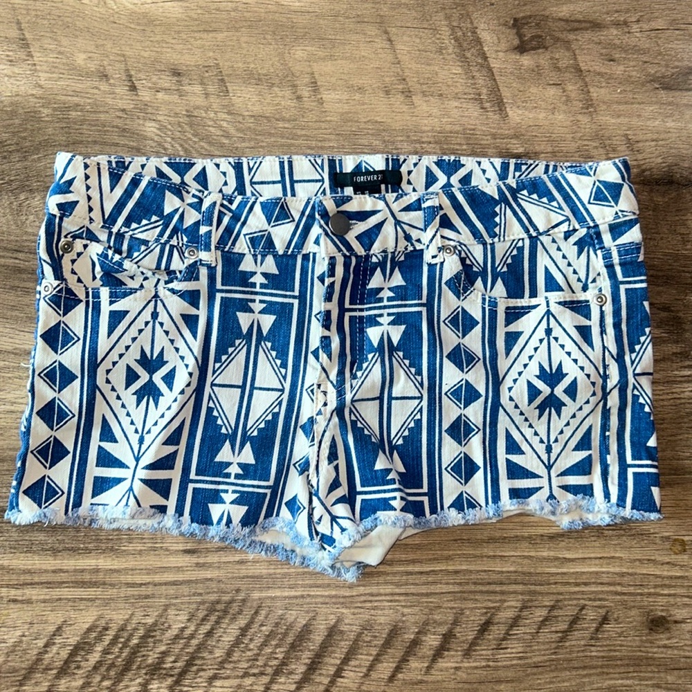 Blue and white Aztec forever 21 shorts